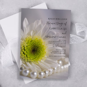 White Daisy and Pearls Wedding Invitation
