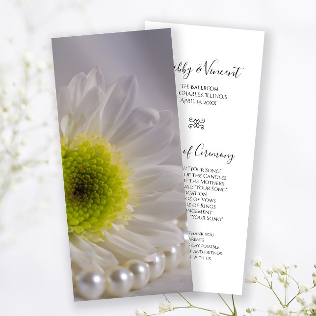 White Daisy and Pearls Wedding Program (Creator Uploaded)