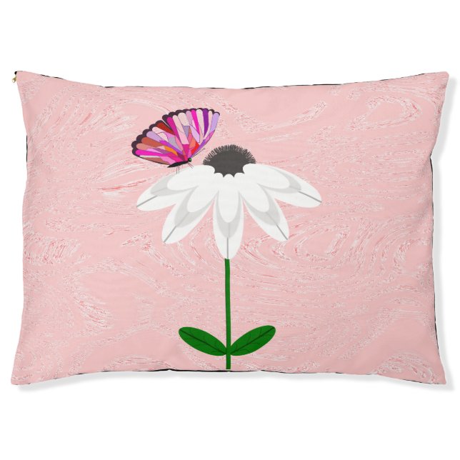 White Daisy and Pink Butterfly Pet Bed (Front)