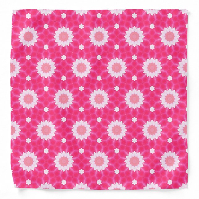 White daisy and stars over pink background pattern bandana (Front)