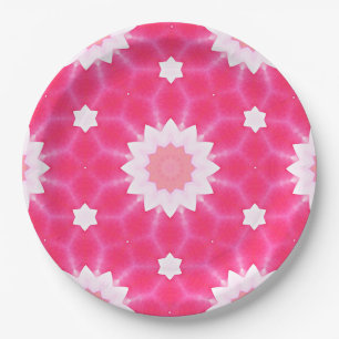 White daisy and stars over pink background pattern paper plates