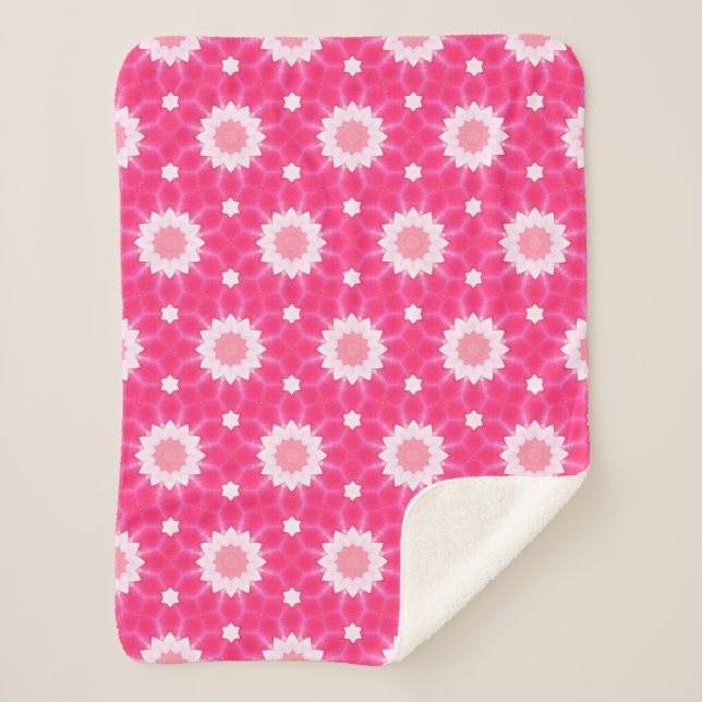 White daisy and stars over pink background pattern sherpa blanket (Front)