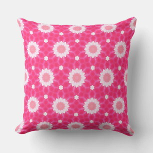 White daisy and stars over pink background pattern throw pillow