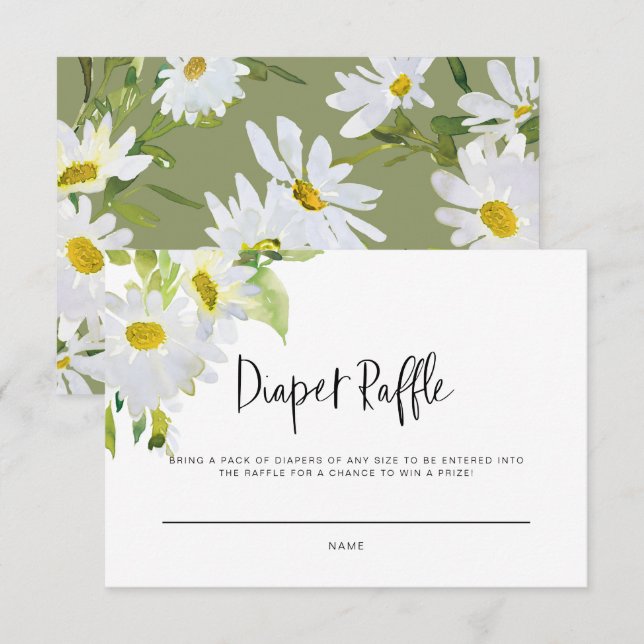 White daisy Baby Shower Diaper Raffle Card (Front/Back)