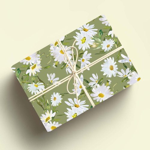 White Daisy Baby Shower Pastel green garden Wrapping Paper Sheets