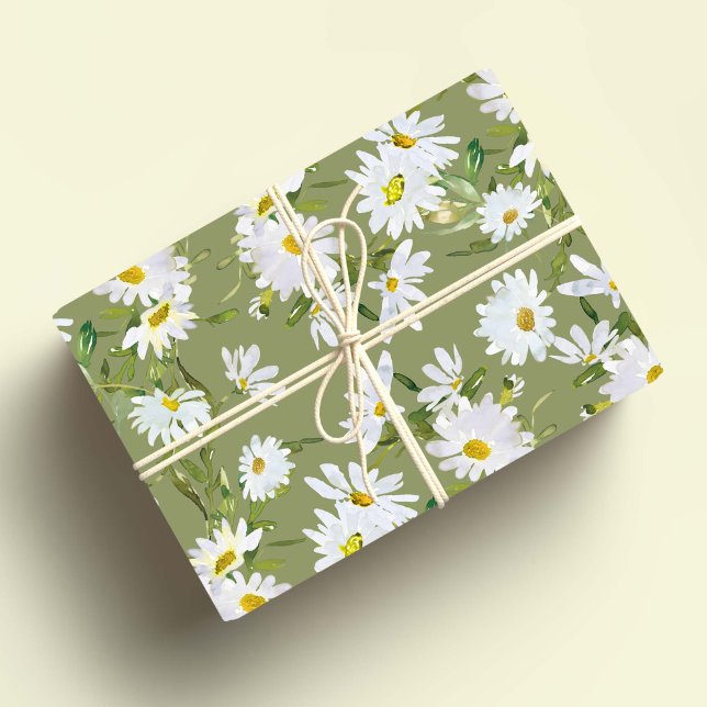 White Daisy Baby Shower Pastel green garden Wrapping Paper Sheets (Creator Uploaded)