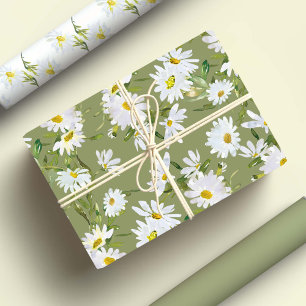 White Daisy Baby Shower Pastel green garden Wrapping Paper Sheets