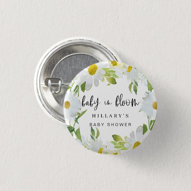 White Daisy | Baby Shower Summer floral bloom Button (Front & Back)