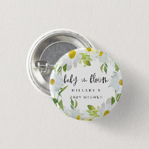 White Daisy Baby Shower Summer floral bloom Button