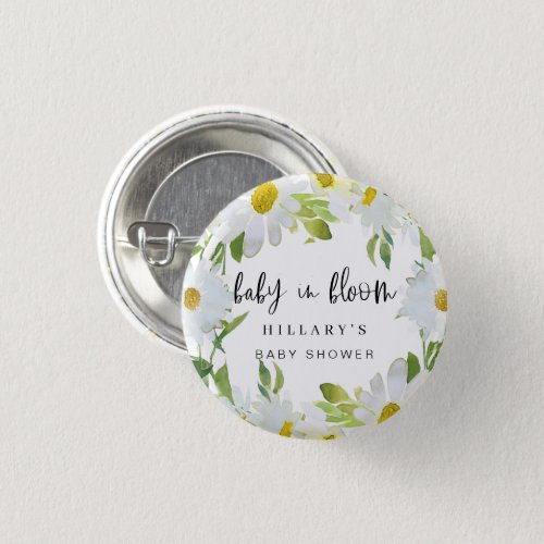 White Daisy  Baby Shower Summer floral bloom Button