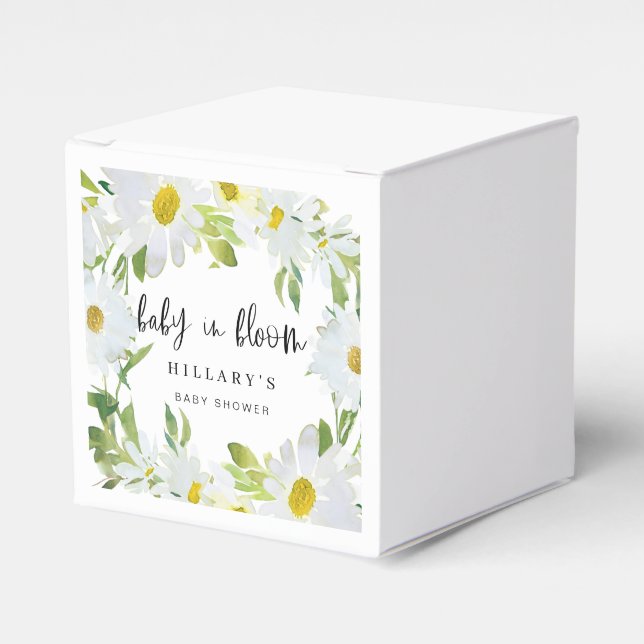 White Daisy | Baby Shower Summer floral bloom Favor Boxes (Front Side)