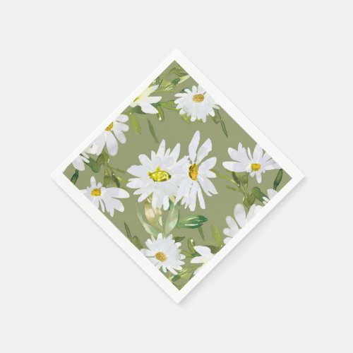 White Daisy  Baby Shower Summer floral bloom Napkins