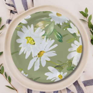 White Daisy   Baby Shower Summer floral bloom Paper Plates