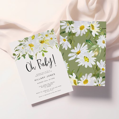 White Daisy  Baby Shower Summer floral Invitation