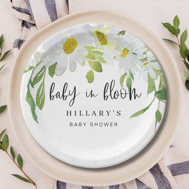 White Daisy | Baby Shower Summer floral Paper Plates (Creator Uploaded)