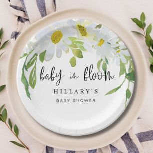 White Daisy Baby Shower Summer floral Paper Plates