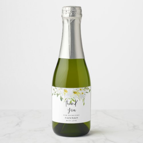 White Daisy Baby Shower Thank You Favour  Sparkling Wine Label