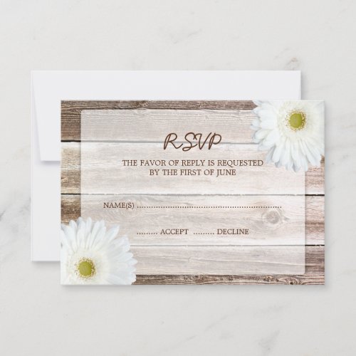 White Daisy Barn Wood Wedding RSVP Response Card