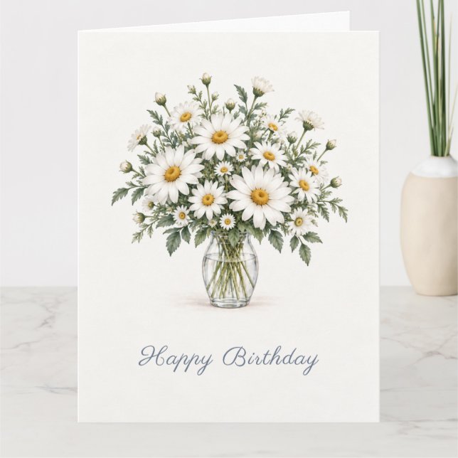 White Daisy Birthday Card (Front)