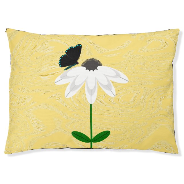 White Daisy Black Butterfly Pet Bed (Front)
