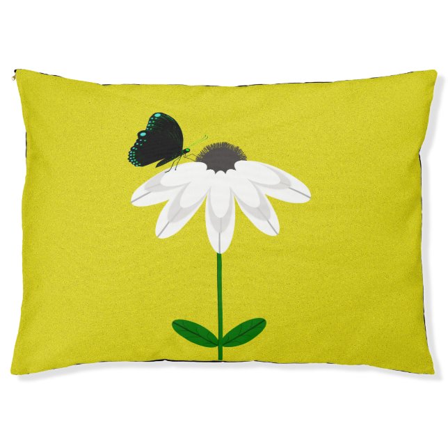 White Daisy Black Butterfly Pet Bed (Front)