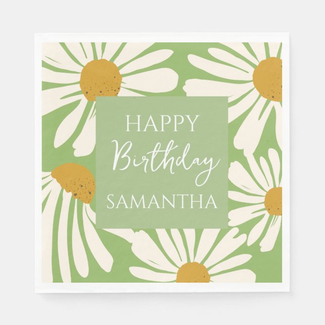 White Daisy Blooms –  Floral  Garden Birthday  Napkins (Front)