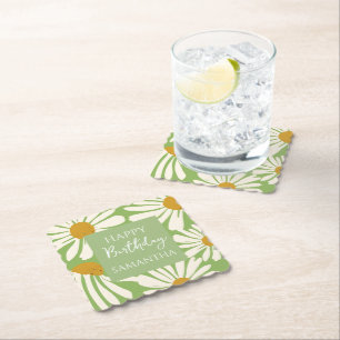 White Daisy Blooms – Floral Garden Birthday Paper Coaster