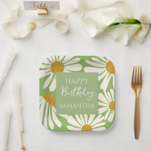 White Daisy Blooms – Floral Garden Birthday Paper Plates
