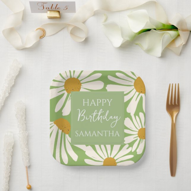 White Daisy Blooms –  Floral  Garden Birthday  Paper Plates (Wedding)
