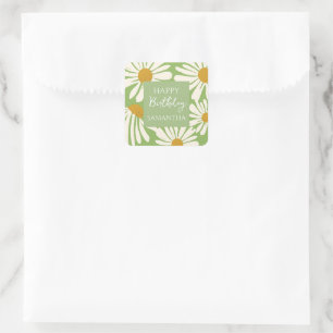 White Daisy Blooms – Floral Garden Birthday Square Sticker