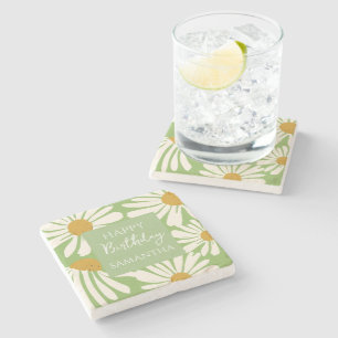 White Daisy Blooms – Floral Garden Birthday Stone Coaster
