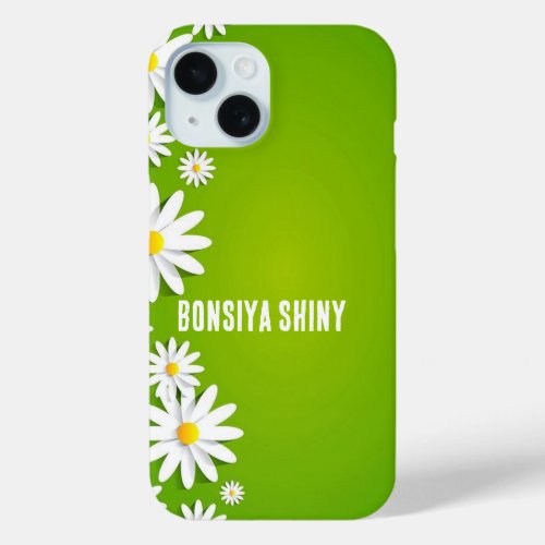 White Daisy Blossoms on Vibrant Green iPhone iPhone 15 Case