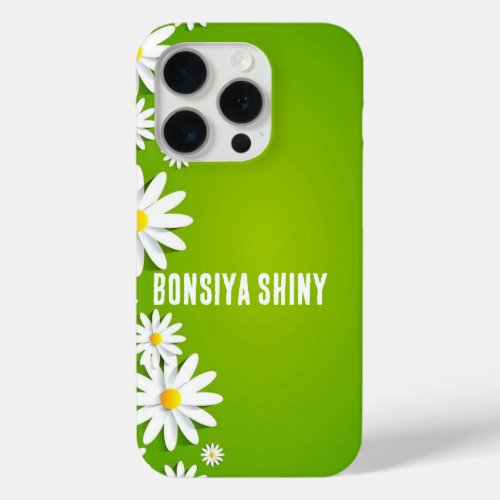 White Daisy Blossoms on Vibrant Green iPhone iPhone 15 Pro Case