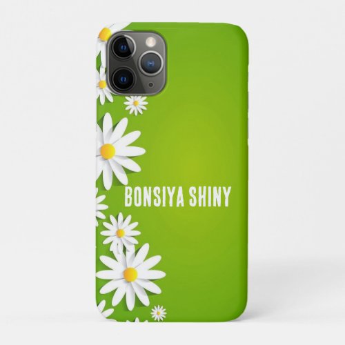 White Daisy Blossoms on Vibrant Green iPhone iPhone 11 Pro Case