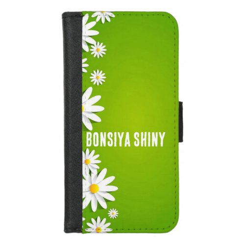 White Daisy Blossoms on Vibrant Green iPhone iPhone 87 Wallet Case