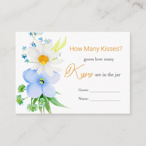 White Daisy Blue Floral Guess How Many Kisses Game Enclosure Card