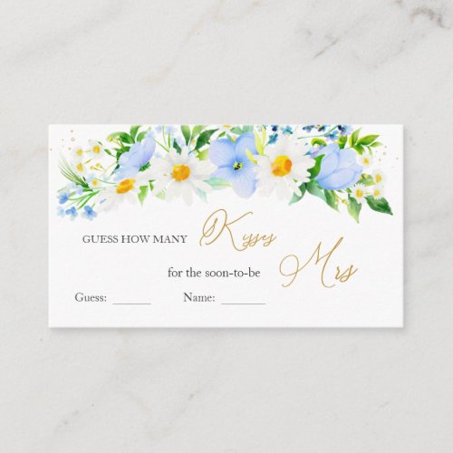 White Daisy Blue Floral Guess How Many Kisses Game Enclosure Card