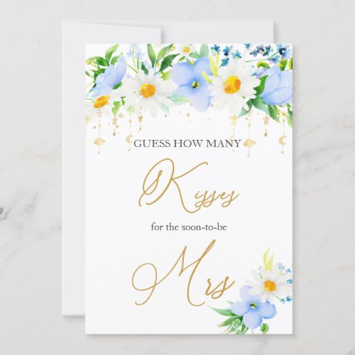 White Daisy Blue Floral Guess How Many Kisses Game Invitation
