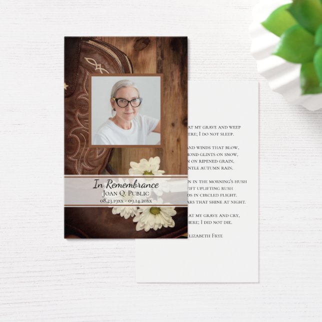 White Daisy Boots Western Funeral Memorial Prayer (Desk)