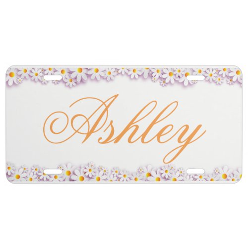 White Daisy Border License Plate