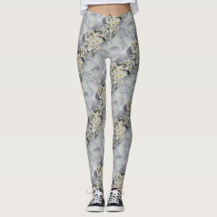 WHITE DAISY BOUQUET FLORAL LEGGINGS