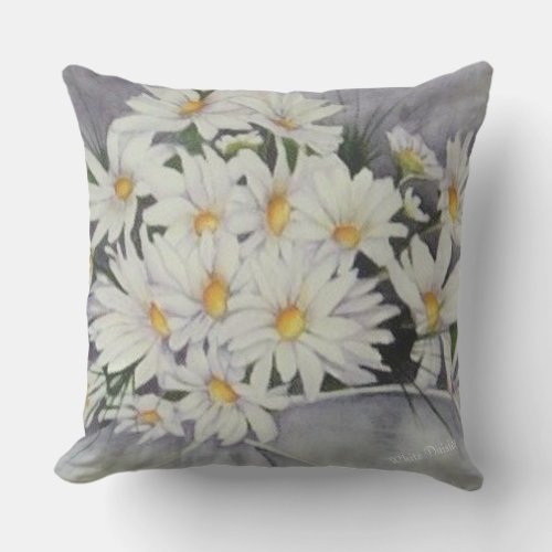 WHITE DAISY BOUQUET FLOWERS PATIO OUTDOOR PILLOW