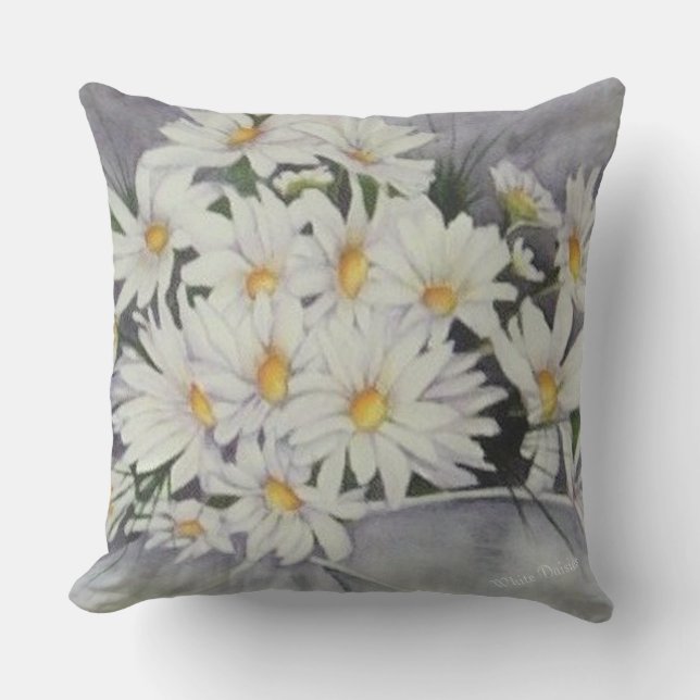 WHITE DAISY BOUQUET FLOWERS PATIO OUTDOOR PILLOW (Front)