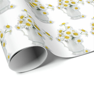 white daisy bouquet in pitcher wrapping paper