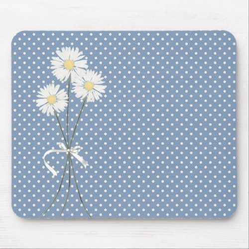 White Daisy Bouquet on Polka Dots Mouse Pad