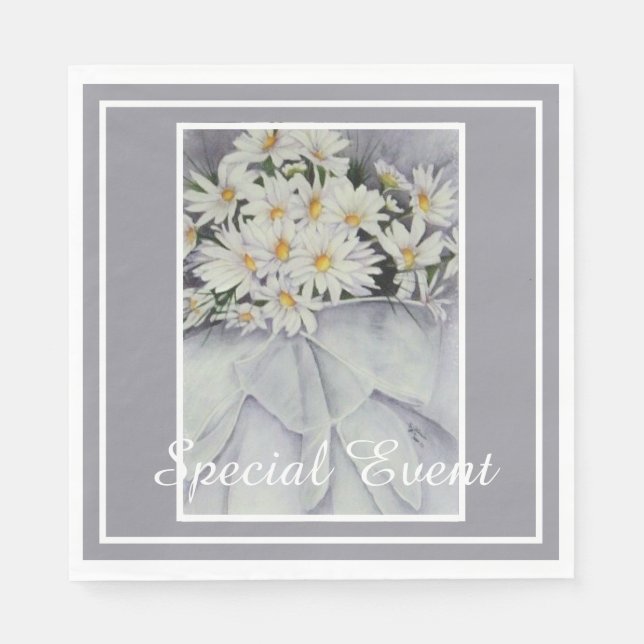 White Daisy Bouquet Party Napkins (Front)