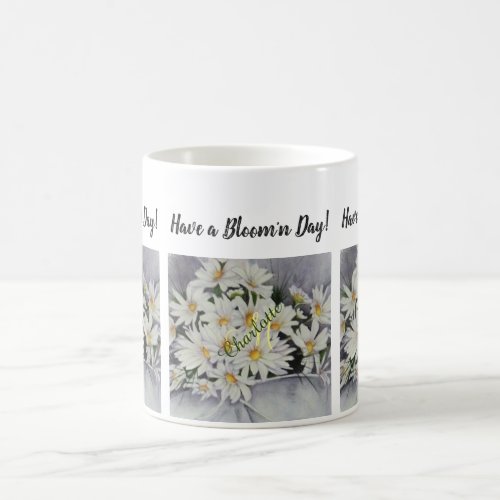 White Daisy Bouquet Watercolor Flowers Coffee Mug