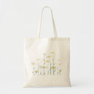 white daisy branch watercolor horizontal tote bag