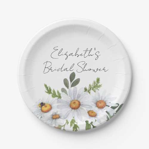 White daisy bridal shower paper plates