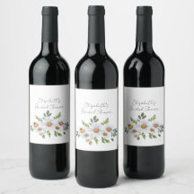 White daisy bridal shower wine bottle label